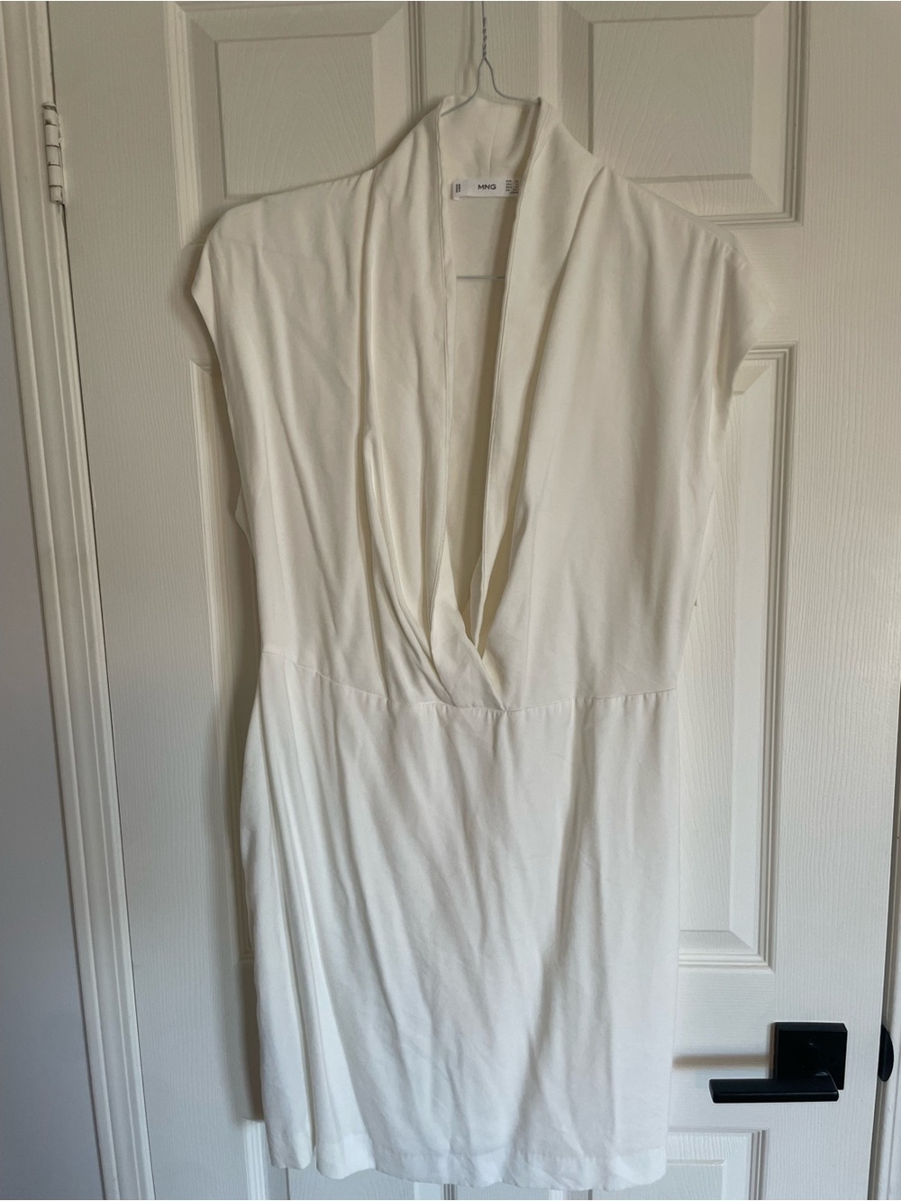 Mango White Draped V-Neck Mini Dress